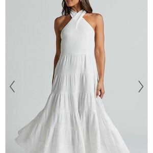Showpo JODILOU MIDI DRESS - HALTER TIERED DRESS IN WHITE